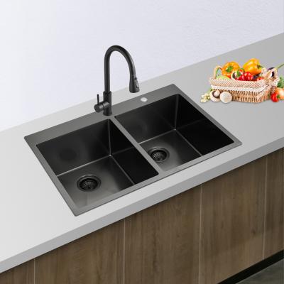 China Without Faucet China Top Commercial Double Bowl European Style Stainless Steel Kitchen Sinks for sale