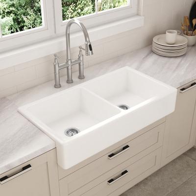 China Modern Luxury Wholesale White Ceramic Apronless Faucet Front Farmhouse Kitchen Sink for sale