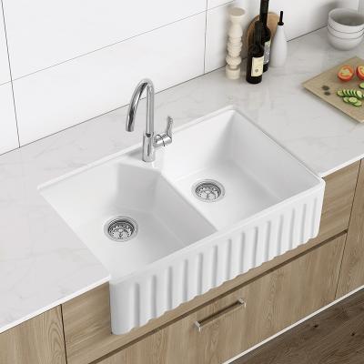 China High Quality Luxury Without Double Bowl Faucet Undermount White Ceramic Farmhouse Sink for sale