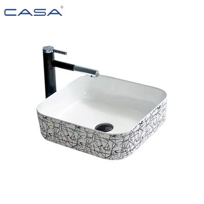 China Modern Black And White Texture Square Ceramic Bathroom Small Sinks for sale