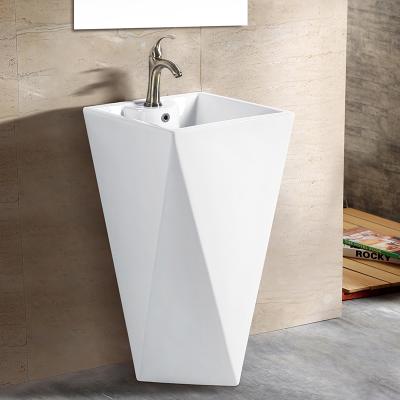 China Modern Luxury Bathroom Sink Ceramic Floor Standing Lavamanos One Piece Pedestal Wash Basin for sale