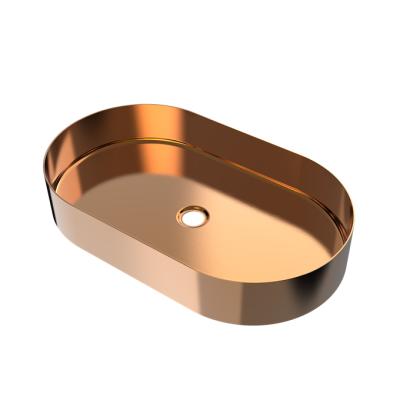 China Modern Over The Counter Oval Luxury Bathroom Stainless Steel Sink Rose Gold Basin for sale