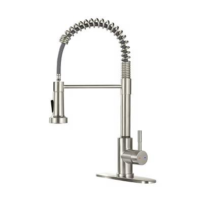 China Deck Mounted Single Handle Pull-Down Kitchen Faucet in Brushed Nickel with Hole Cover for sale