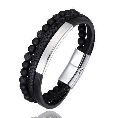 China FASHIONABLE manufacturers selling stainless steel boutique bracelet make braided leather bracelets with agate bead for sale