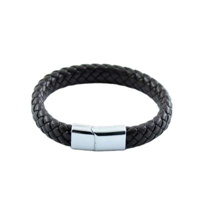 China 2020 New Arrivals Casual/Sporty Leather Bracelets With Magnetic Clasps Stainless Steel Custom Engraved Any Words Jewelry for sale