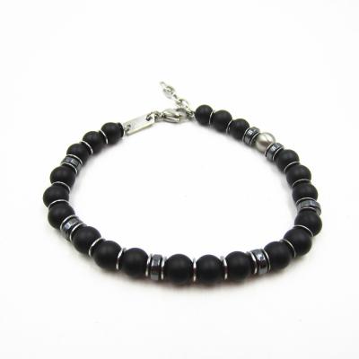 China New Products Stainless Steel Jewelry Beads In 2016 Natural Black Agate Stone Charm 7mm Bead Bracelet Jewelry Wholesale for sale