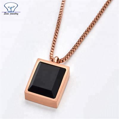 China Lady Rose Gold Agate Black Square Stainless Steel Pendant Necklace for sale