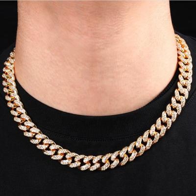 China Hiphop/Rock Jewerly Maker Alloy Metal Gold Plated Cuban Chain With Diamond Bracelet12mm Width Chain For Men And Women HIPHOP Necklace for sale