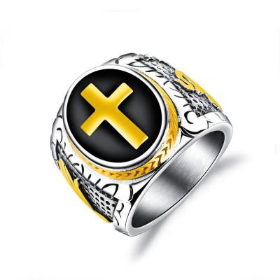 China Ring 316L Stainless Steel Jewelry Ring Jerusalem Charm Black Wave Punk Crusader Ring Men's Silver Turkey for sale