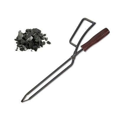 China Iron Wood Handle Clip Wholesale Charcoal BBQ Camping BBQ Fire Stove Chimney Easily Cleaned Outdoor Fire Tongs for sale