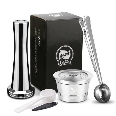 China Reusable Custom Refillable Logo Coffee Capsule Pod Tamper Set Available Reusable Stainless Steel for sale