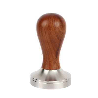 China Sustainable Coffee Machines 304 Stainless Steel Wooden Espresso Tamper Handle Flat Base 51mm 53mm 58mm Coffee Tamper for sale