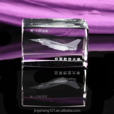 China Europe Crystal Glass Block Cube Airplane 3d Model Solid Laser Engraved Crystal Block for sale