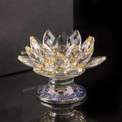 China European custom different color lotus flower crystal tealight candle holder for home decoration for sale