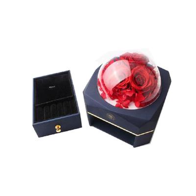 China Recycled Materials Novelty Rose Flower Window Silk Ribbon Openable Square Jewelry Gift Box Set Custom Logo for sale