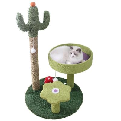 China 2022 New Viable Sisal Stable Double-Column Cat Climbing Frame Stable Cactus Platform Cactus Teddy Three-Tier Pet for sale