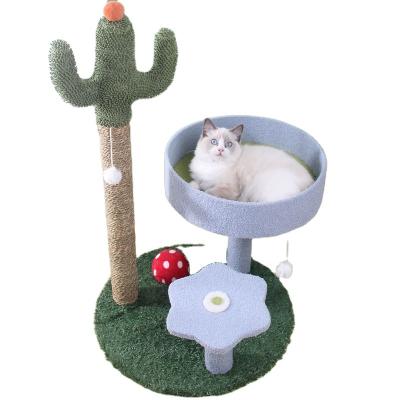 China Cat Sisal Column Climbing Frame Dual-Column Platform Cactus Teddy Bear Velvet Three-Tier Sustainable Pet for sale