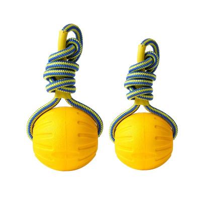 China Manufacturer Stocked Natural EVA Elastic Floating Foam Ball for Dogs with Rope for sale