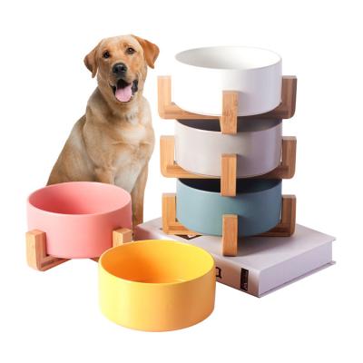 China Viable Manufacturer Wholesale Multi Colors Wooden Frame Pet Cat Dog Bowl Ceramic for sale