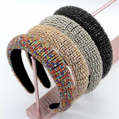 China Jewelry Decoration Diamond Hairband Luxury Hair Accessories Baroque Padded Sponge Full Crystal Headband Flannel Headwear Colorful for sale