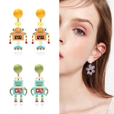 China New FASHIONABLE Acrylic 3D Cartoon Cute Robot Bear Earrings 925 Resin Silver Needle Earrings Female Earrings For Girl's Gift for sale