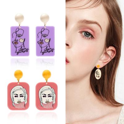 China TRENDY 925 Silver Needle 3D Acrylic Printed Drop Earrings Jewelry Wholesale Custom Resin Earrings For Women Gift for sale