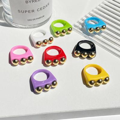 China New Desgn Resin Ring Square Geometric Candy Ring INS Fashion Gold Personality Ring Women Jewelry Gift Ring for sale