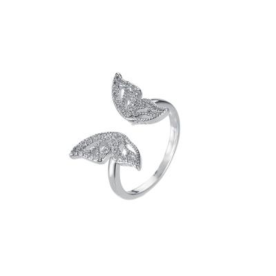 China FASHIONABLE Butterfly Ring Plated 925 Sterling Silver Ring Female Open Ring Zircon Ring adjustable for sale