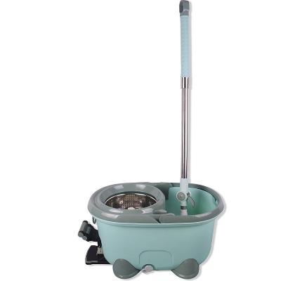 China Sustainable Reinforced family lengthened hand-pressed stainless steel rod stainless steel plate thickened pedal rotary mop four-drive mop for sale