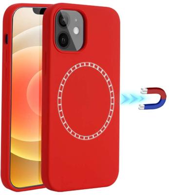 China Magnetic Circle Soft Magnetic Phone Case For IPhone 12 Pro Max 12 Mini Liquid Silicone Built-In Magnetic Coil Soft Cover for sale