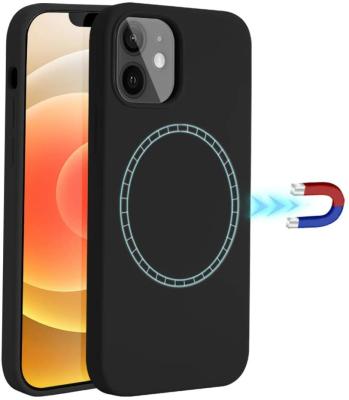 China Full Protective Liquid Silicone Wireless Charger Case Built in Magnetic Ring (Supports MagSafe Wireless Charging) Black for sale