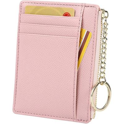 China RFID Blocking Protect Small Wallets For Women Slim Leather Card Case Holder Wallet Coin Change Purse With Key Chain for sale