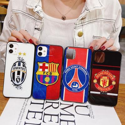 China Wholesale Hot Sale Simple Soccer Team HD Customized Tempered Glass Phone Case For iPhone xs max xr 11 max max pro 12 mini pro for sale