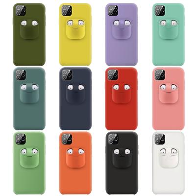 China Simple 2 In 1 Phone Case Earphone Storage Box For iPhone 11 Pro XS XR Soft Silicone Case With Earphone Caps For Airpods for sale