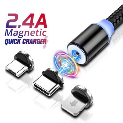 China 2020 Wholesale Convenient 3 in 1 Magnetic Nylon Braided USB Charger 2.4A USB Charging Cable for iPhone for Android for sale