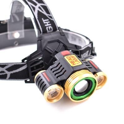 China Strong Camping Spotlight 3 LED Zoom Headlight XML-T6 10W Light Aircraft Lights 800 Lumens Camping Headlamp for sale