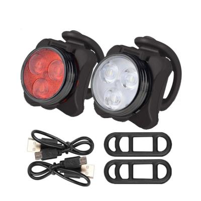 China Waterproof Usb Front White Bicycle Light Waterproof Rechargeable 4 Modes Bike Red Tail Led Light Set for sale