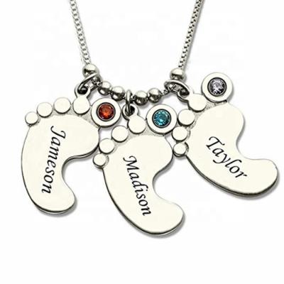 China MECYLIFE Stainless Steel Baby Feet Personalized Engraved Mother Necklace Birthstone Charms for sale