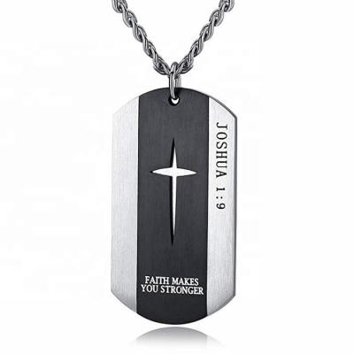 China MECYLIFE Pendant Necklace Stainless Steel Black Silver Bible Verse Cross Engraved Pendant Men Necklace for sale