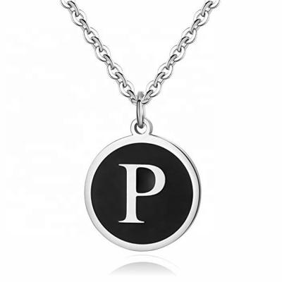 China MECYLIFE Stainless Steel Fashion Tasty Gioielli Enamel Alphabet Initial Letter Pendant Tasty Round Gold Plated Necklace for sale