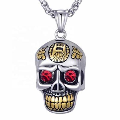 China MECYLIFE Stainless Steel Men's Gothic Skull Pendant Necklace Pendant Necklace with Ruby Eyes for sale