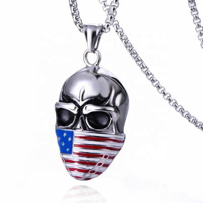 China Men's Skull Pendant Stainless Steel MECYLIFE Enamel American Flag Main Pendant Necklace for sale