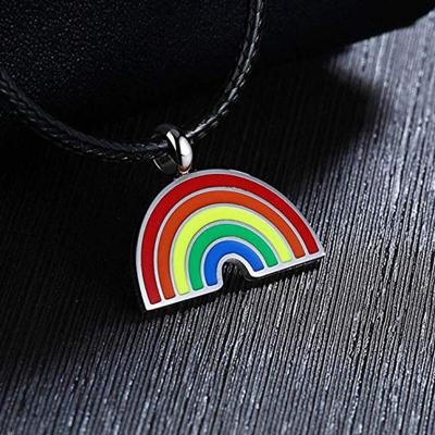 China MECYLIFE FASHIONABLE Stainless Steel Rainbow Pendant With Leather Rope Enamel LGBT Chain Jewelry for sale