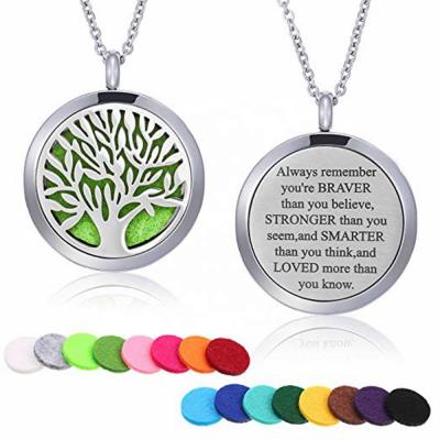 China TRENDY MECYLIFE Fashion Arometherapy Necklace Jewelry Stainless Steel Tree Of Life Essential Oil Diffuser Necklace for sale