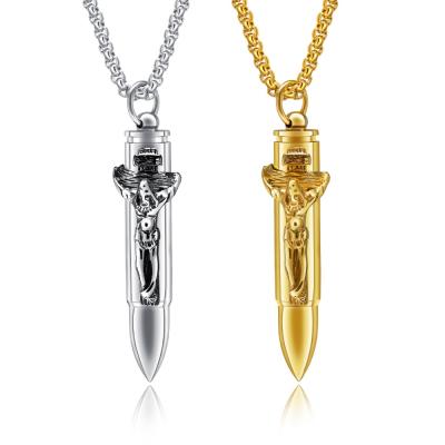 China MECYLIFE Stainless Steel Can Be Open Perfume Bottle Bullet Men's Steel Cross Necklace for sale