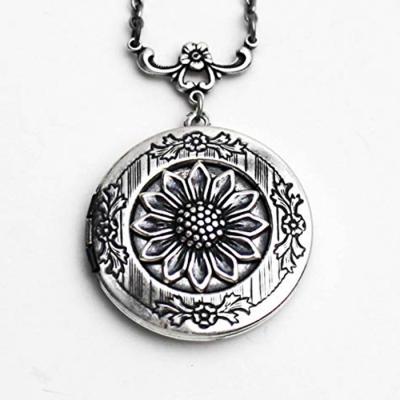 China MECYLIFE Stainless Steel Antique Silver Single Sunflower Pendant Floating Necklace for sale