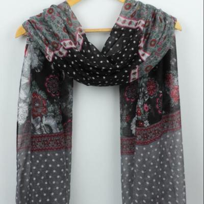 China Fashion Cheap Classic China Gagged Classic Floral Printed Lady Unique Polyester Pattern Dye Scarf for sale