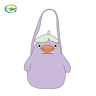 China Customize Soft Baby Toys Night Light Plush Animal 100 Cotton Duck Mascot Purple Zipper Business Single Strap Bag for sale