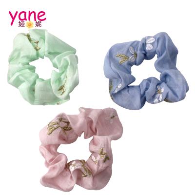 China Newest Popular Hair Scrunchies Custom Embroidery Flower Elastic Hair Bands For Girls for sale