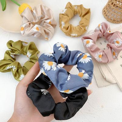 China Fashionable Vintage French Ponytail Accessories Little Daisy Satin Scrunchies for Girls for sale